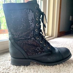 Sequin Black Combat Boots